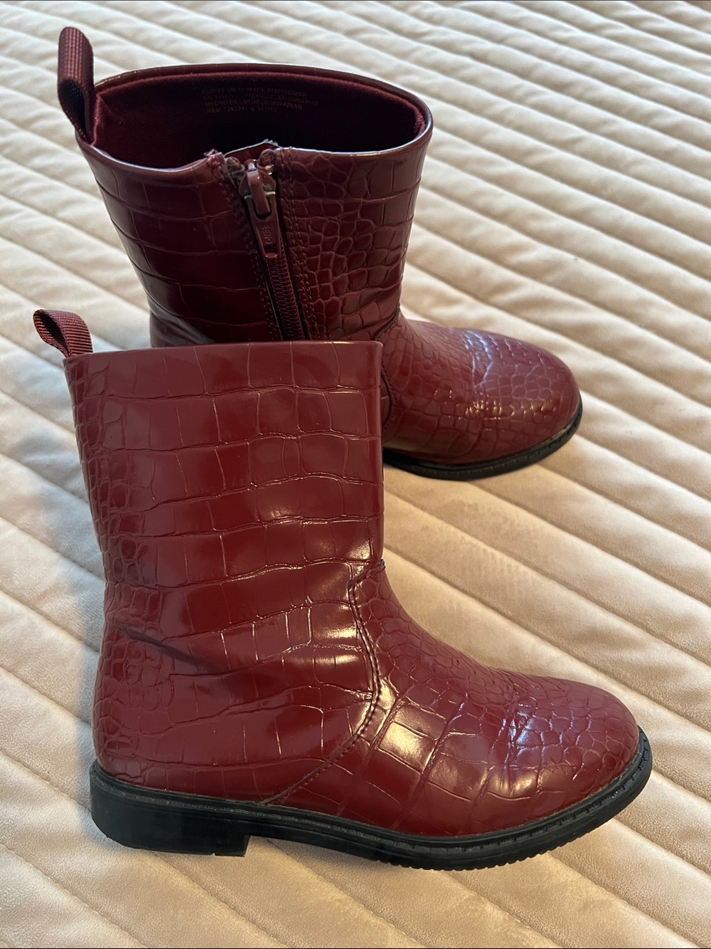 H&M Kids Croc-Embossed Burgundy Ankle Boots